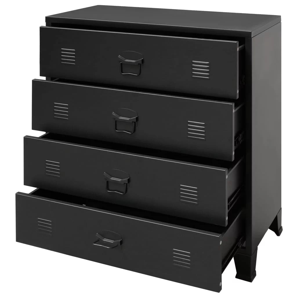 Anself industrial style 4 drawer dresser storage chest with handles metal end side cabinet bedroom living room entryway hallway furniture decor 30.7 x 15.7 x 36.6 inches (w x d x h) black