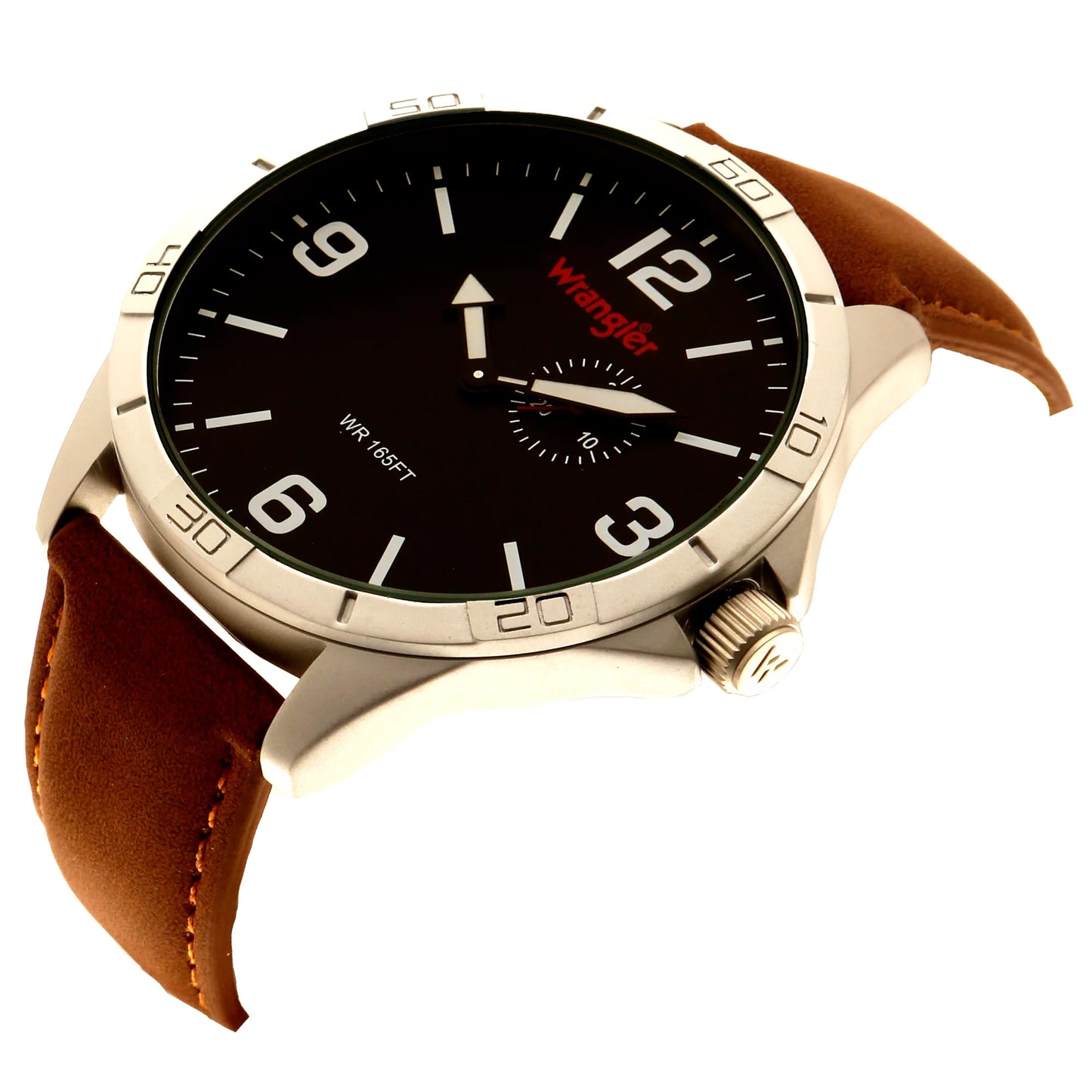 Wrangler 48mm black dial, brown strap watch