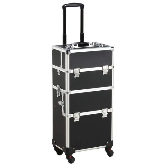 3-in-1 aluminum cosmetic case professional makeup train case large capacity trolley makeup travel case