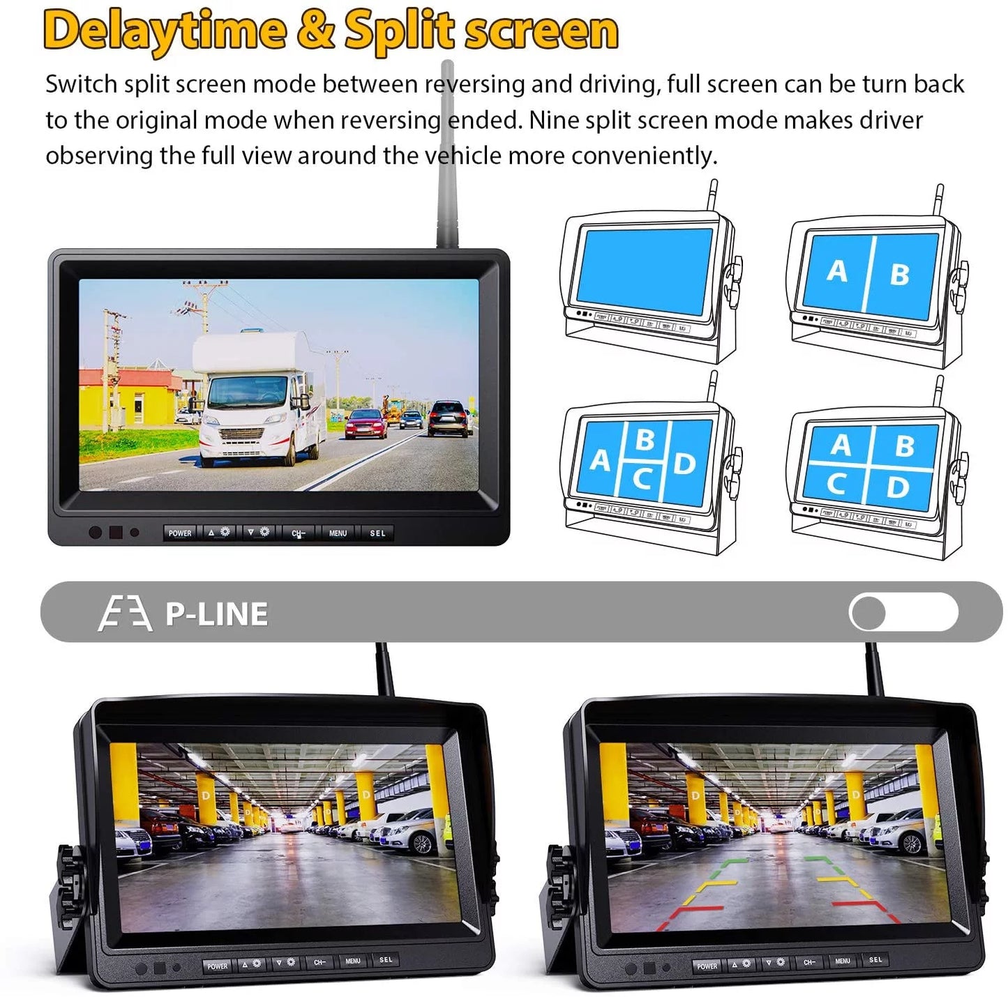 1080p wireless backup camera w/ built-in recorder 9" fhd monitor, front rear side view reversing camera + extra stable signal ip69 monitor system for truck rv trailer bus motorhome camper, xroose wx4