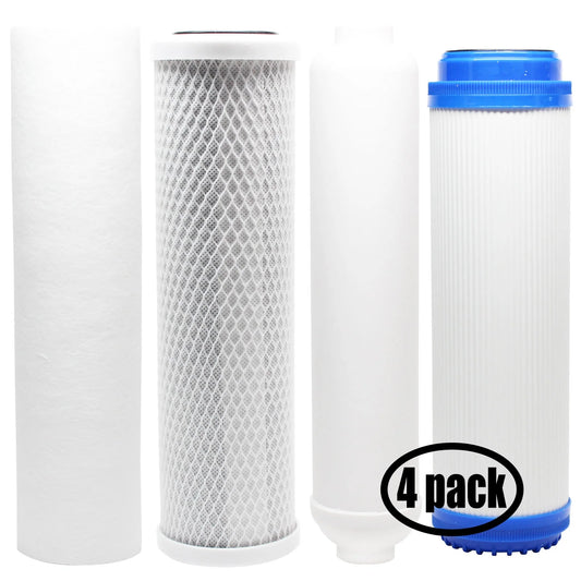 4-pack replacement for filter kit for expres water ro10dxcg ro system - includes carbon block filter, pp sediment filter, gac filter & inline filter cartridge - denali pure brand