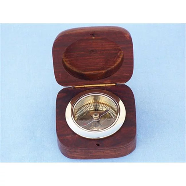 Brass desk compass with rosewood box 3 in. compasses decorative accent