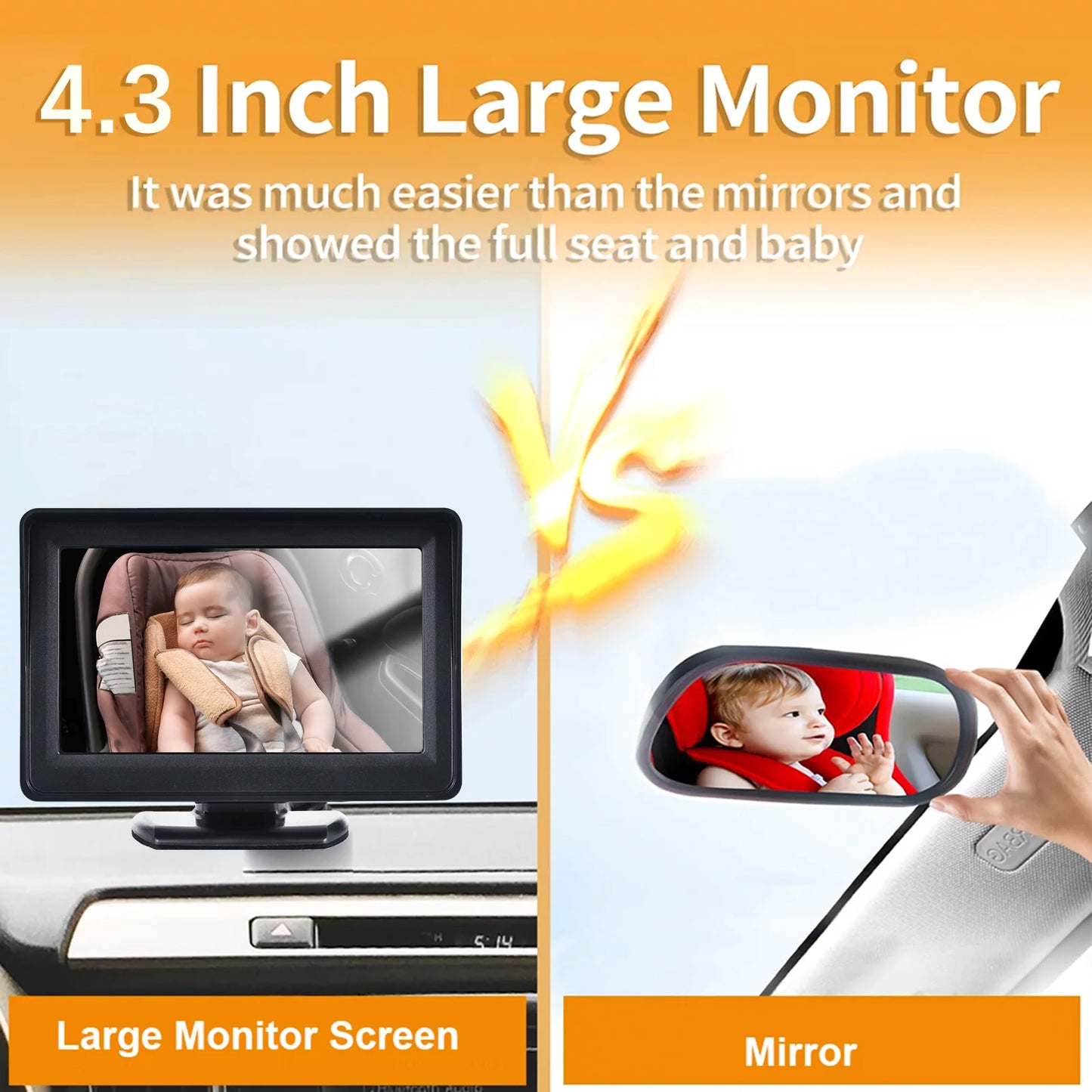 Arealer car monitor 1080p monitor for rear facing seat 4.3 inch car seat mirror display 150° wide view car mirror easy installation