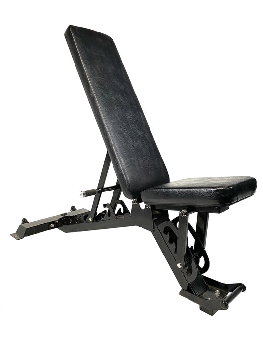 Adjustable ranger weight bench has 5 incline and 1 decline positions. made with heavy duty 11 gauge steel. 1000+ weight capacity. bolt fitness supply.