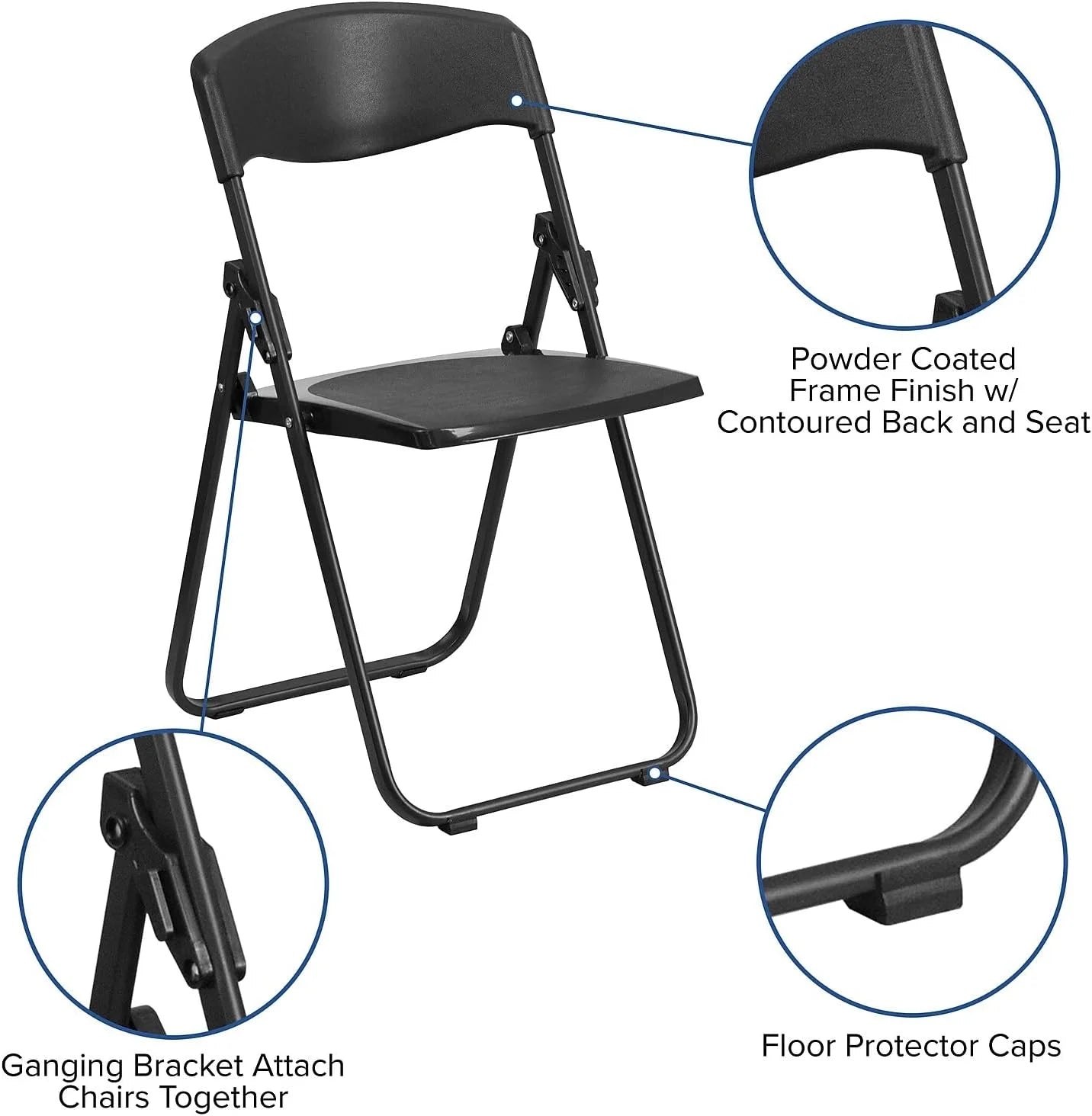 6 pack hercules series 500 lb. capacity heavy duty black plastic folding chair with built-in ganging brackets