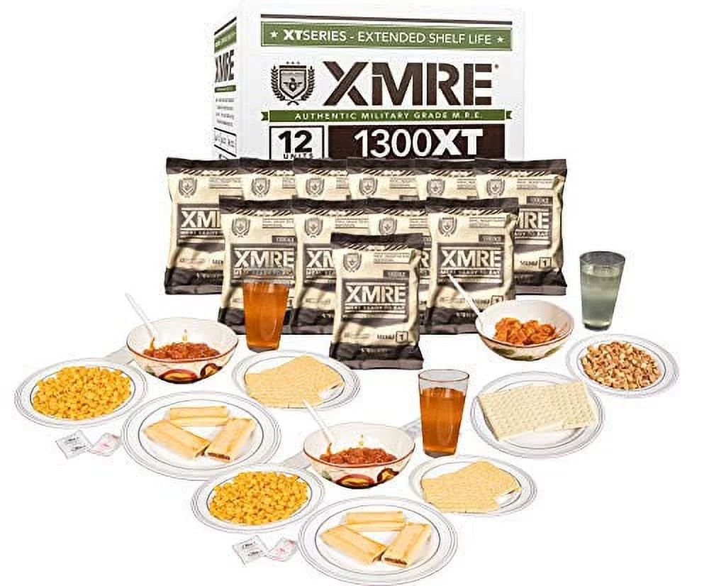 Xmre 1300xt freshly packed in the past 60 days mre meals ready to eat. 12 meals per case. includes assortment of delicious entrees, side dishes, beverage mix, military style 1300 calories.