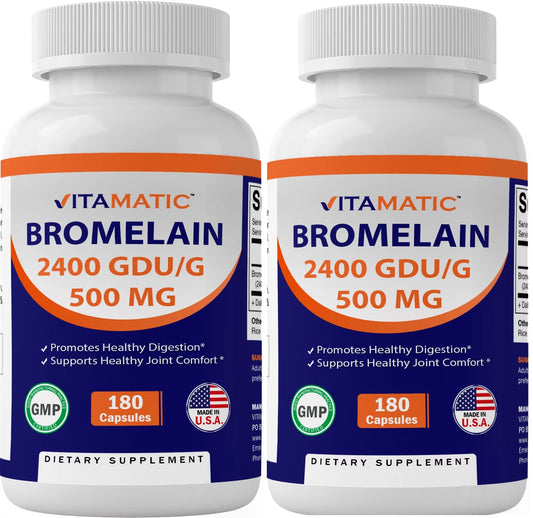 2 pack vitamatic bromelain 2400 gdu/g, 500 mg 180 capsules