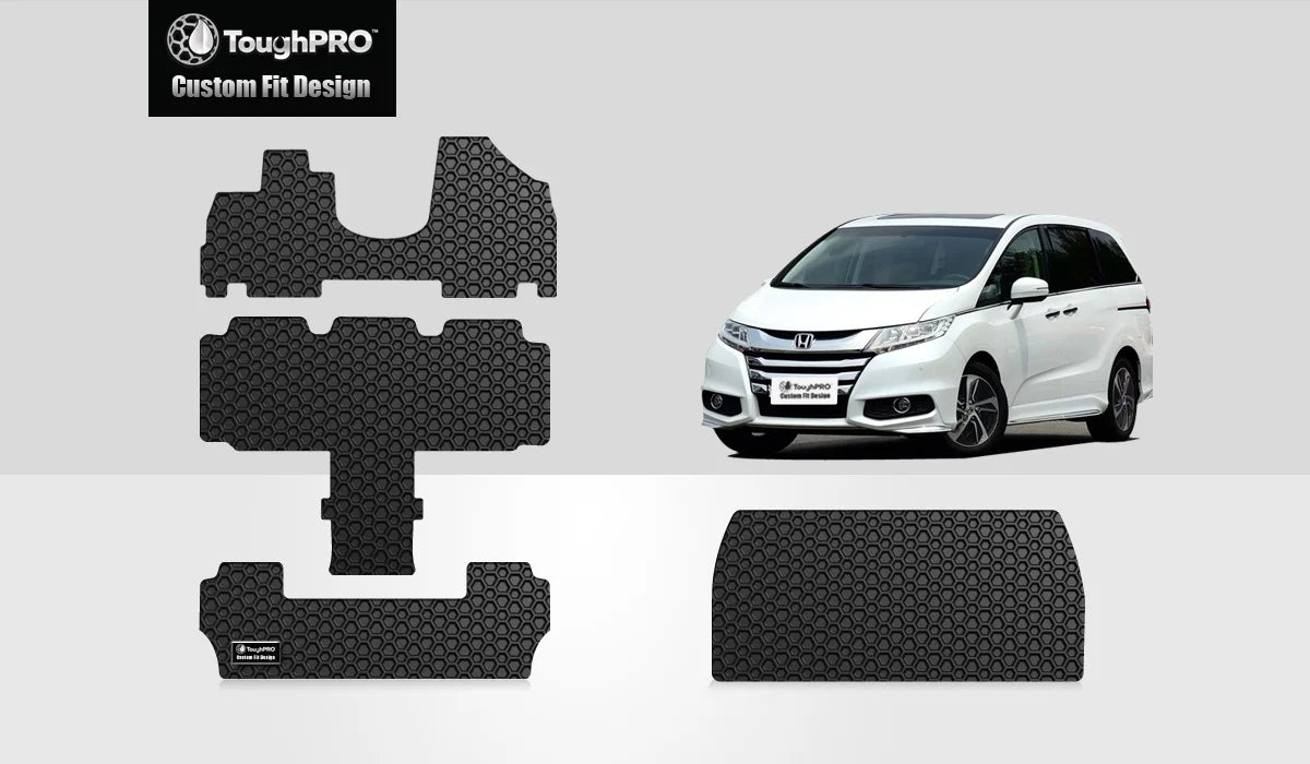 Toughpro - full set with cargo mats compatible with honda odyssey - all weather heavy duty (made in usa) - black rubber - 2015