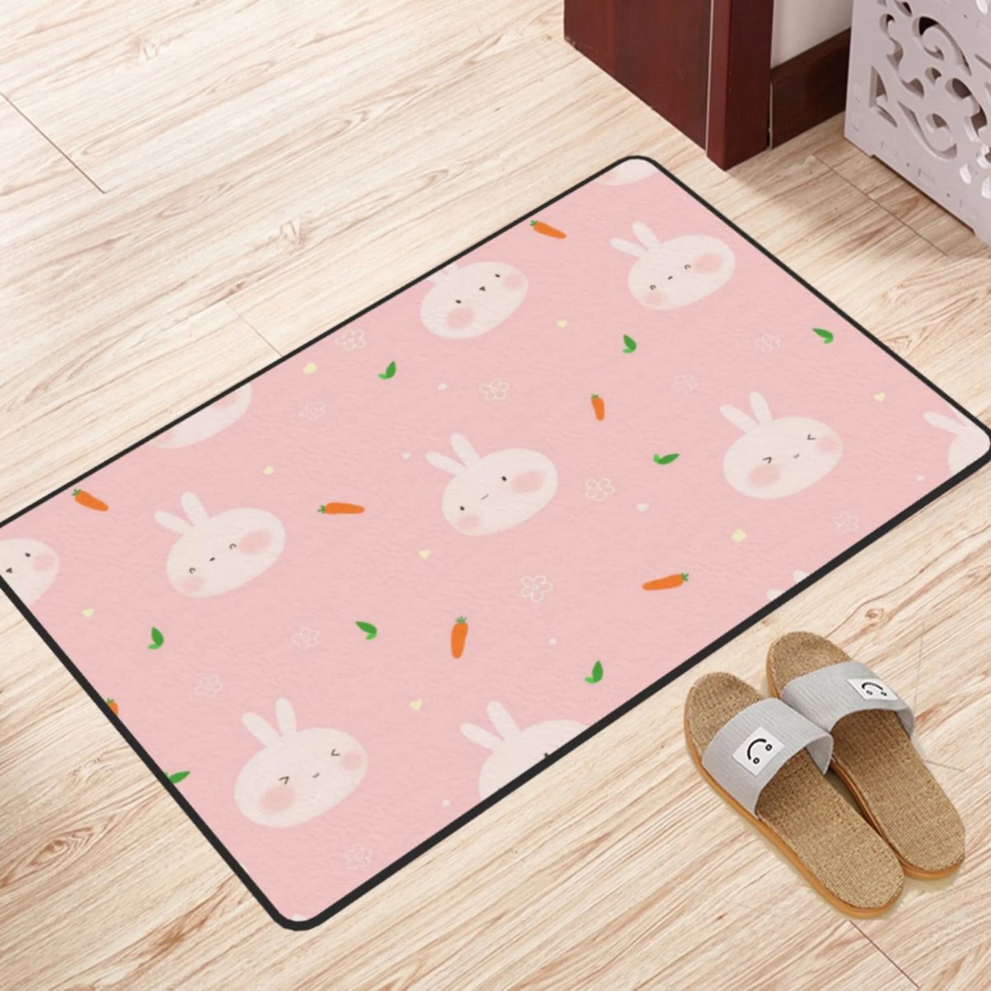 Xmxy cute rabbit carrot flower area rugs doormat outdoor entrance , facecloth non-slip floor mat rug for living room kitchen sink area indoor 36"x24"