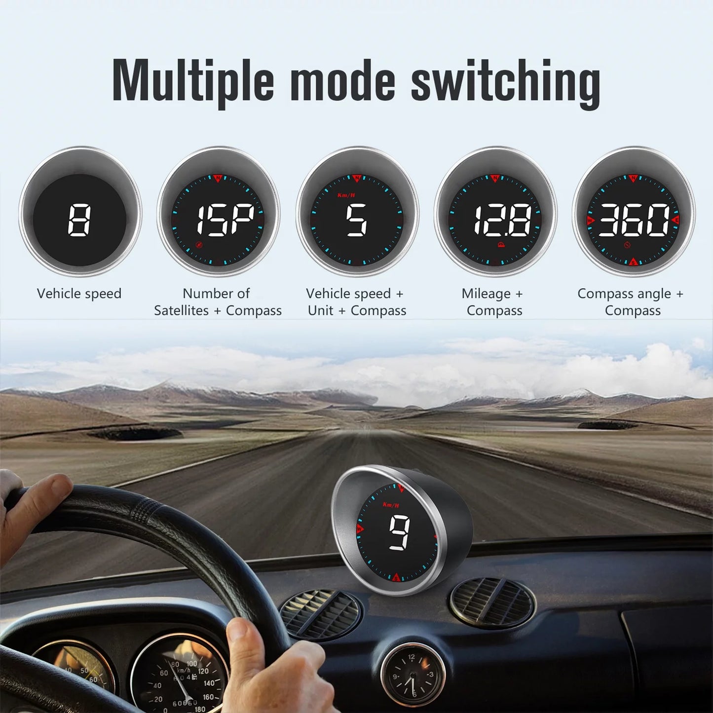 Car head-up display (hud) - digital speedometer with driving mileage display, compass angle, overspeed alarm, and fatigue driving alarm