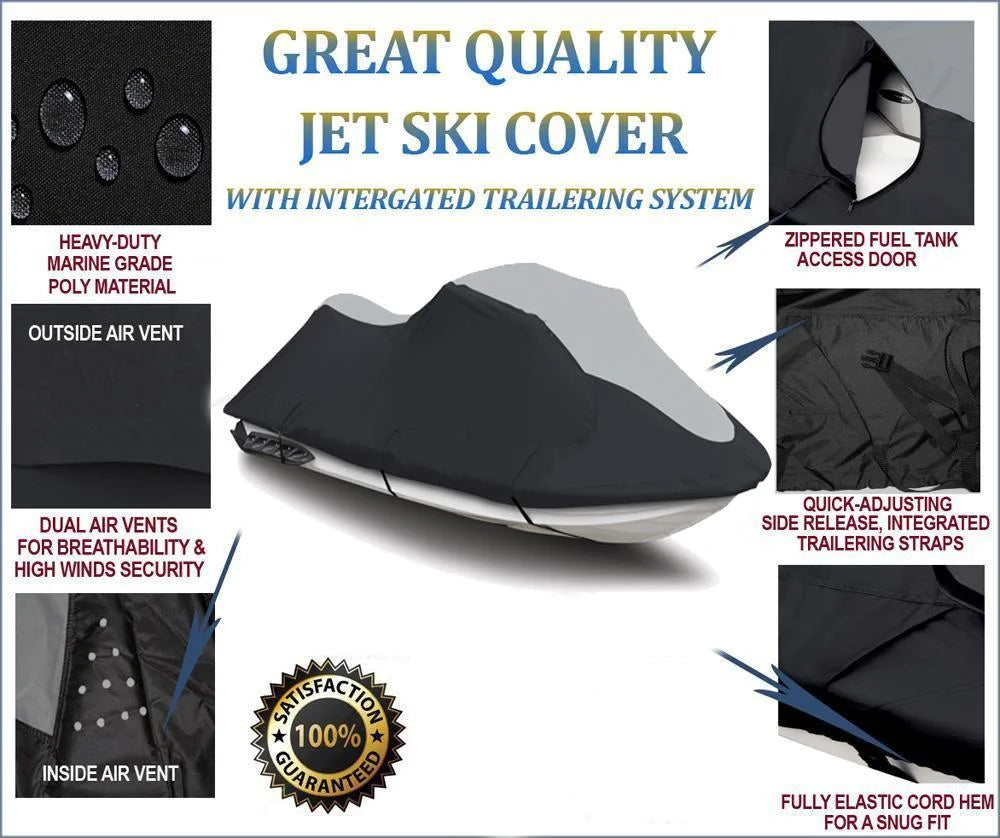 Super heavy-duty pwc 600d jet ski cover designed to fit sea doo sea-doo gtx 2000, rxt 2004-2008 jet ski watercraft cover black/grey