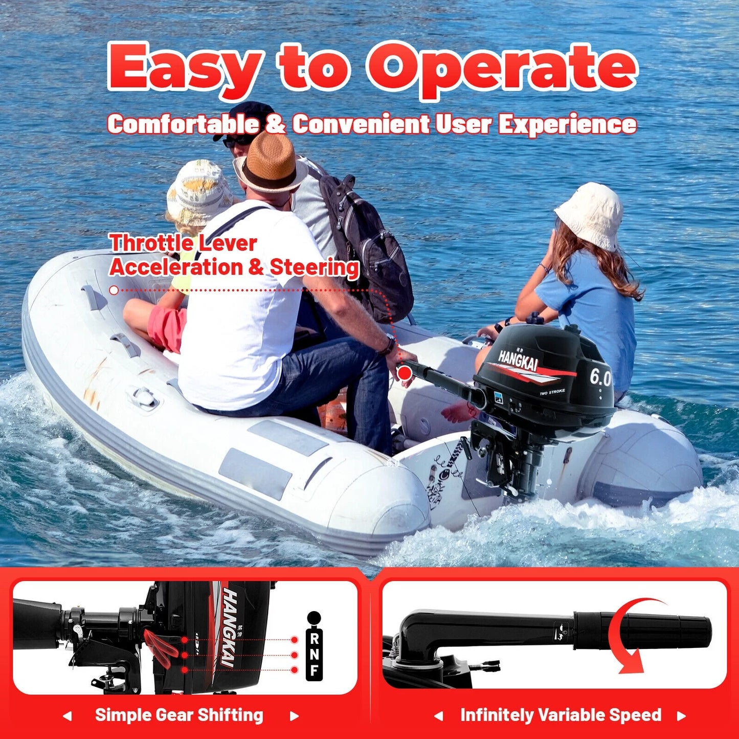 Cncest outboard motor 6 hp 2-stroke inflatable fishing boat motor engine water cooling system