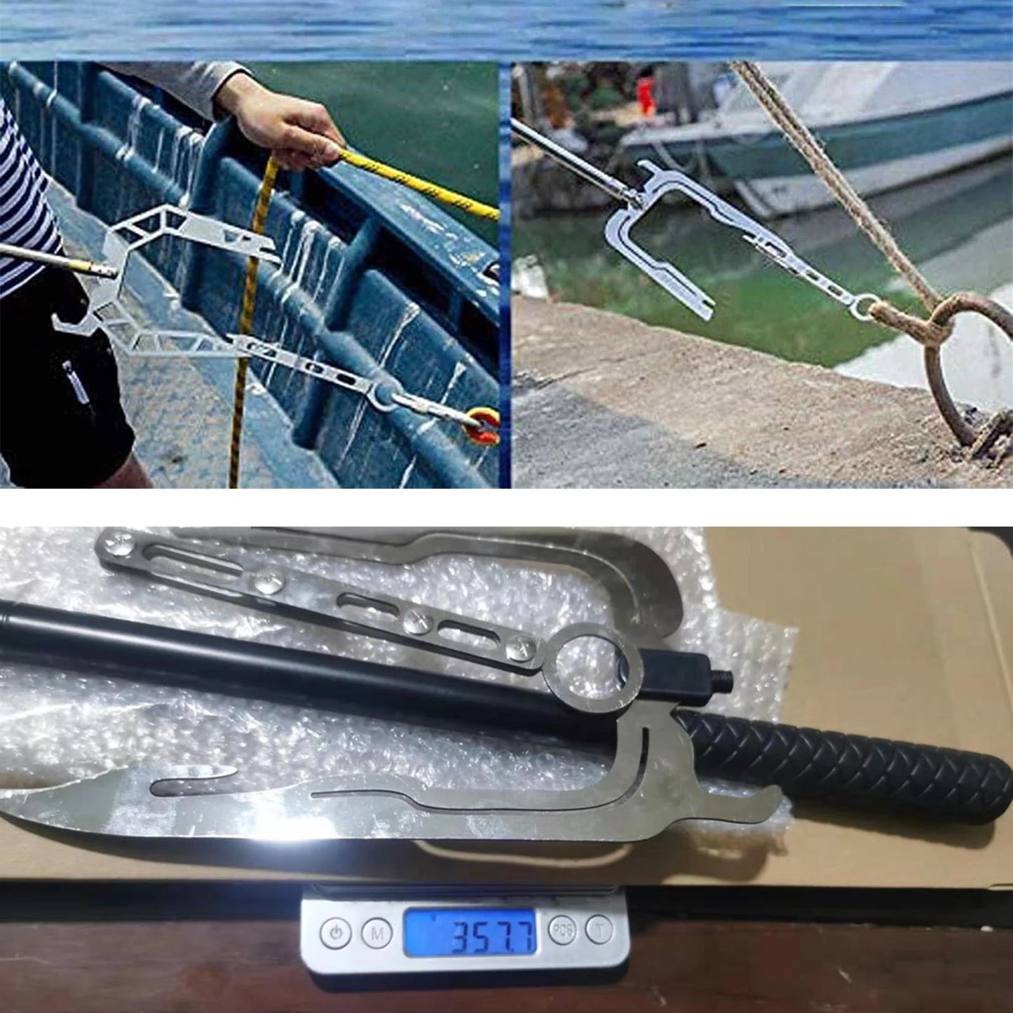 Telescopic boat hook dock hook threader suitable for docking hook and moor, excellent performance