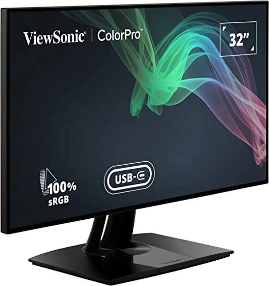 Viewsonic vp3268a-4k 32 inch premium ips 4k monitor with advanced ergonomics, colorpro 100% srgb rec 709, 14-bit 3d lut, eye care, hdr10 support, hdmi, usb c, displayport for professional home office