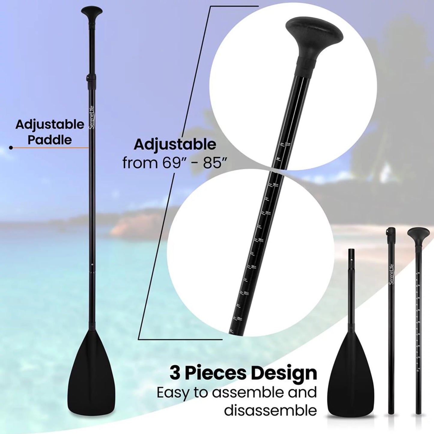 Serenelife universal oar with adjustable height for stand up paddle boards