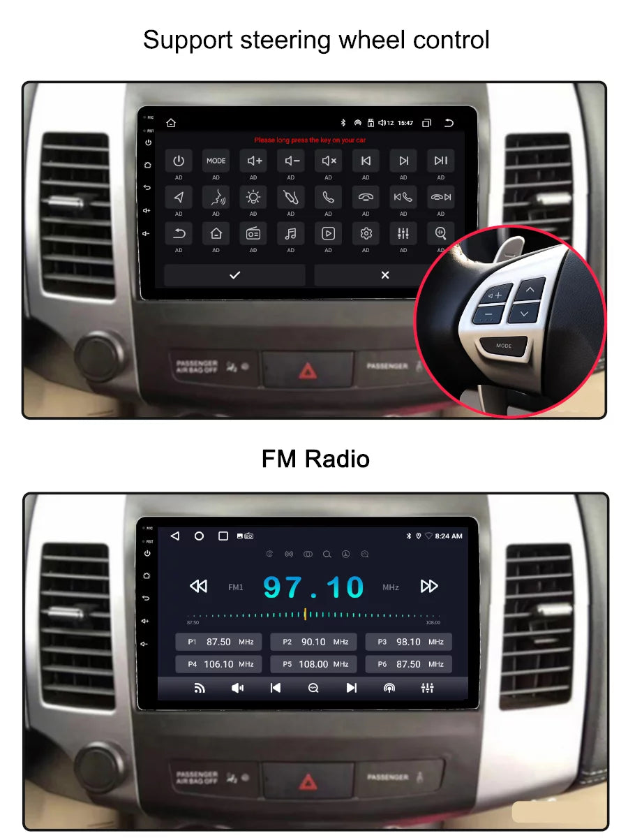 Carplay android auto car radio gps navgation for mitsubishi outlander 2 cw0w 2005 - 2013 android screen multimedia player