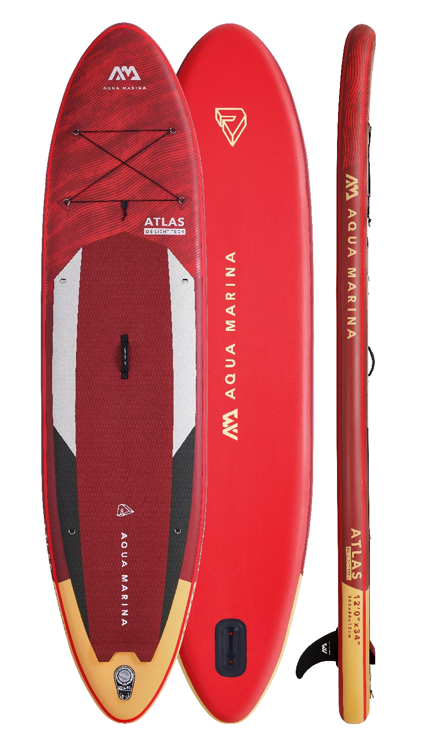 Aqua marina stand up paddle board - atlas 12'0" - inflatable sup package, including carry bag, paddle, fin, pump & safety harness