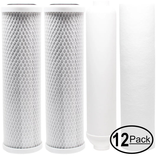 12-pack replacement for filter kit for ami aaa-505pu ro system - includes carbon block filters, pp sediment filter & inline filter cartridge - denali pure brand