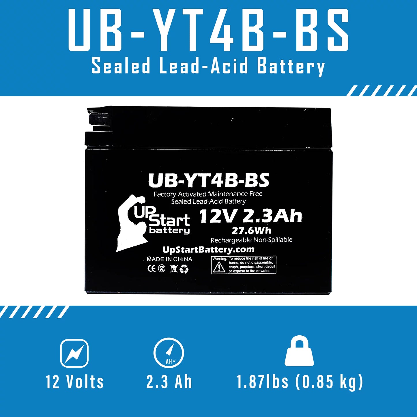 3-pack upstart battery replacement for 2008 yamaha sr400 400cc factory activated, maintenance free, motorcycle battery - 12v, 2.3ah, ub-yt4b-bs