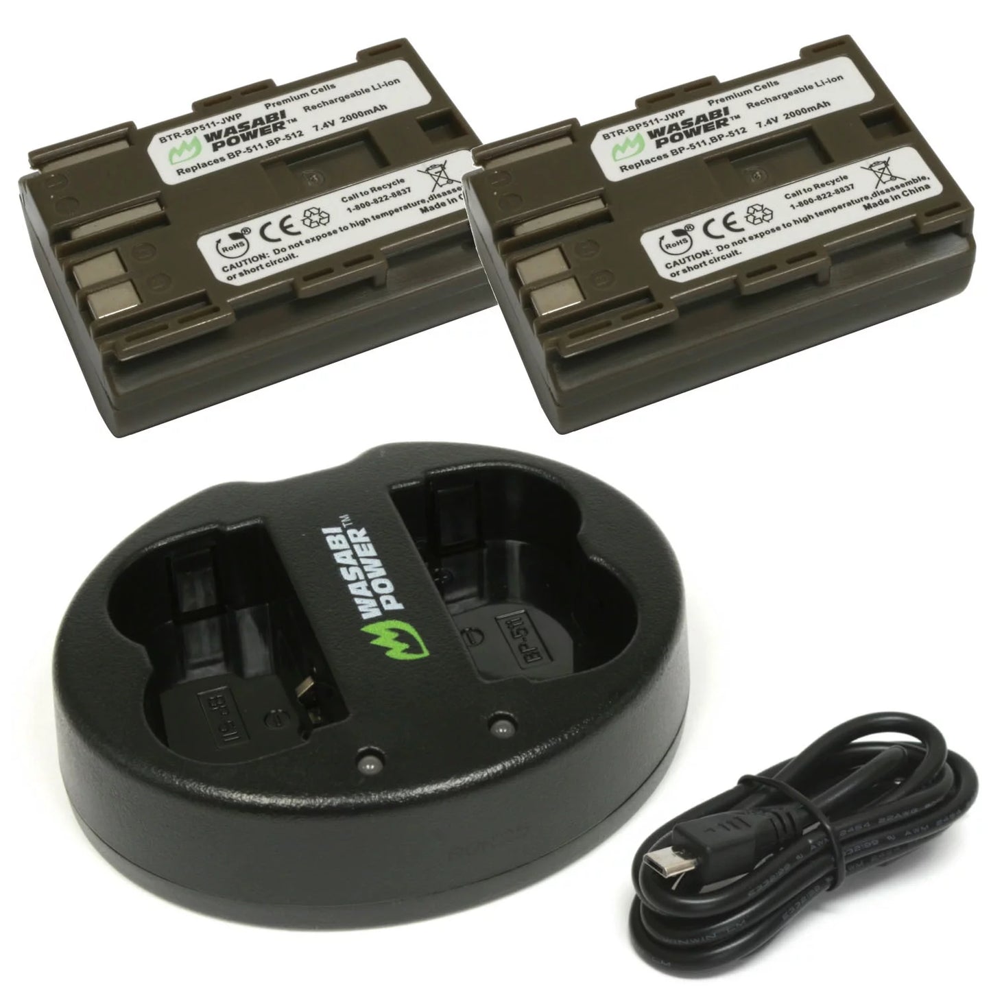 Wasabi power battery (2-pack) and dual charger for canon bp-511, bp-511a, bp-512, bp-514