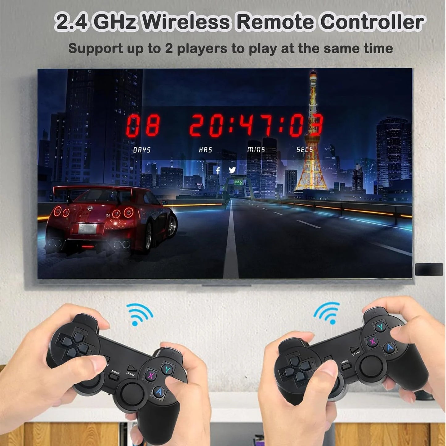 Wireless retro game console, plug and play video game stick built in 10000+ games,9 classic emulators, 4k high definition hdmi output for tv with dual 2.4g wireless controllers