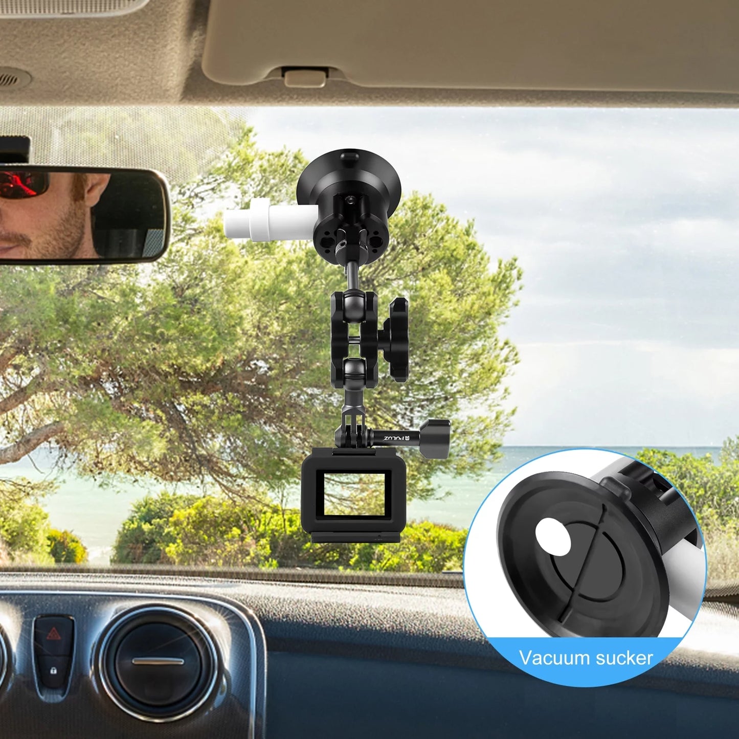 Anself suction cup mount for camera, car bracket dual 360° ballheads replacement, compatible with 11/10/9/8, osmo 3/2