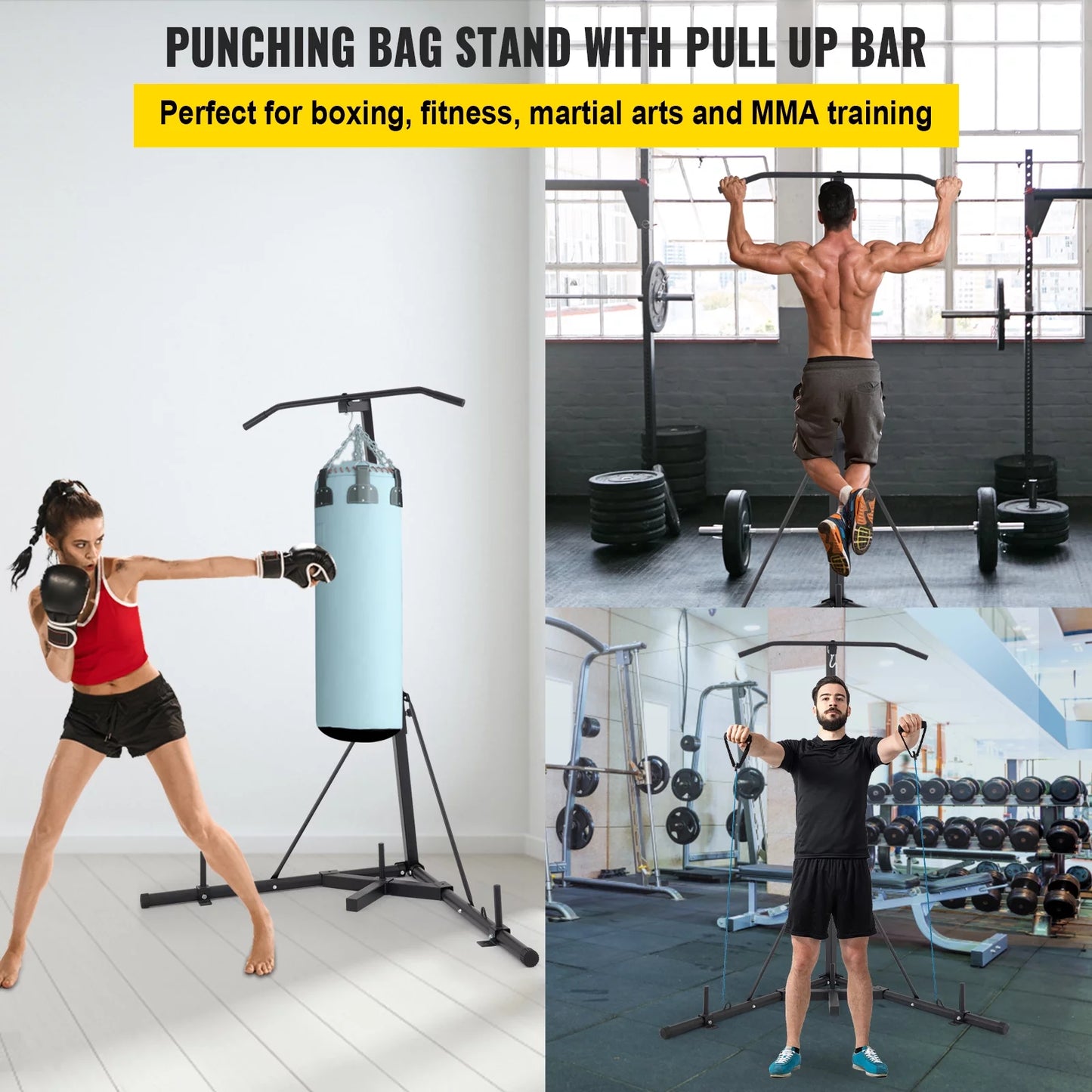 Bentism free standing foldable boxing bag & chin pull up bar stand punching bracket