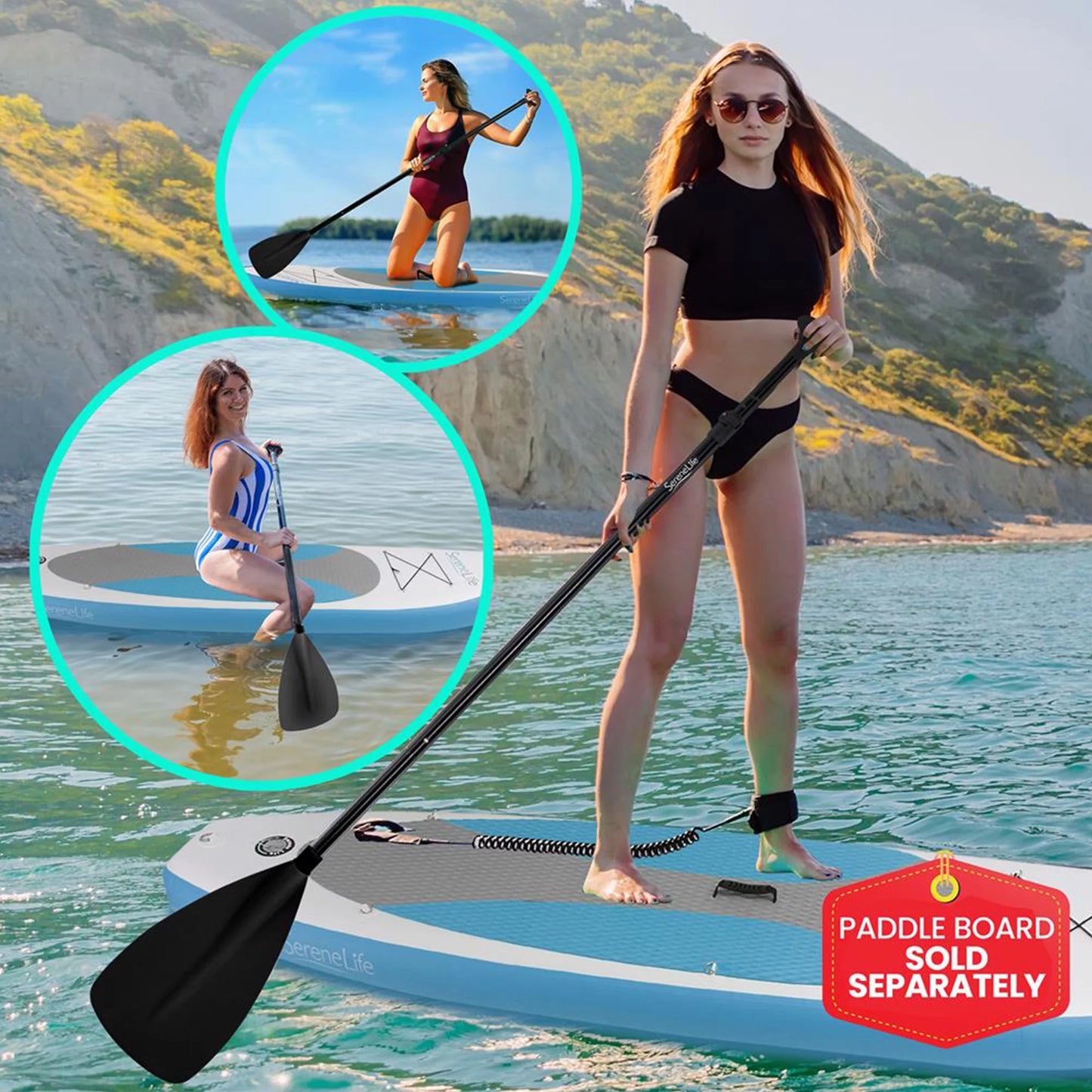 Serenelife universal oar with adjustable height for stand up paddle boards