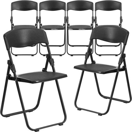 6 pack hercules series 500 lb. capacity heavy duty black plastic folding chair with built-in ganging brackets