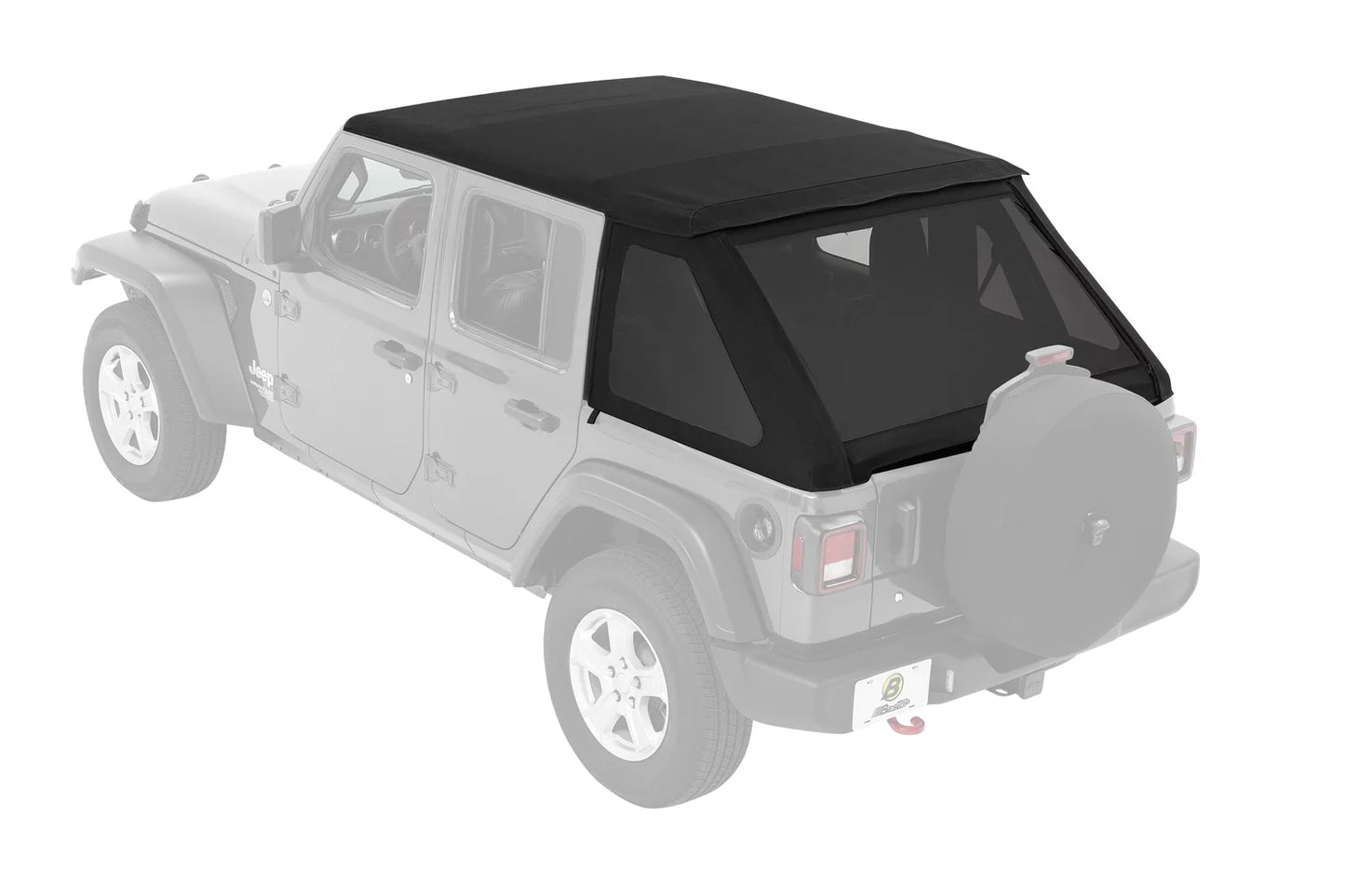 Bestop black twill trektop for a 4-door jeep wrangler jl, model years 2018 to current, (56863-17)