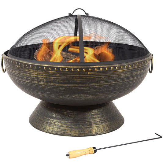 Sunnydaze 30" royal outdoor steel fire pit with spark screen and poker