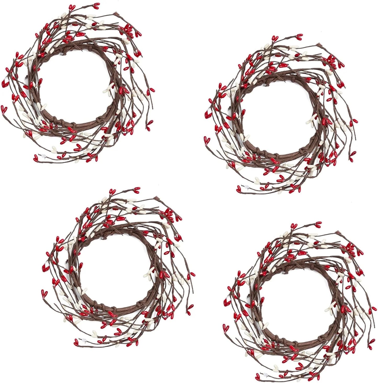 Artificial red and cream pip berry candle rings – pack of 4 christmas rustic berry farmhouse home decor for centerpiece decorations and small wreaths (size: 7" diam)