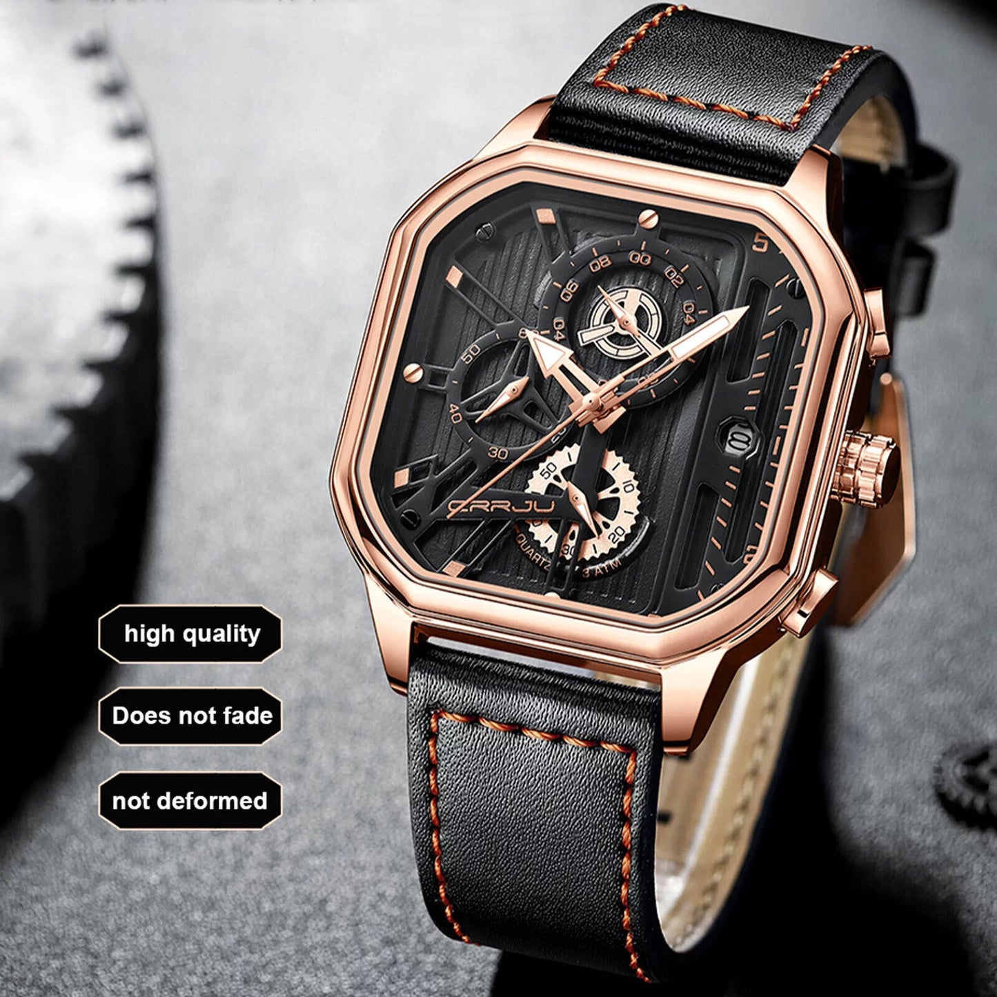 Waterproof men's quartz watch leather luminous business date chronograph luxury