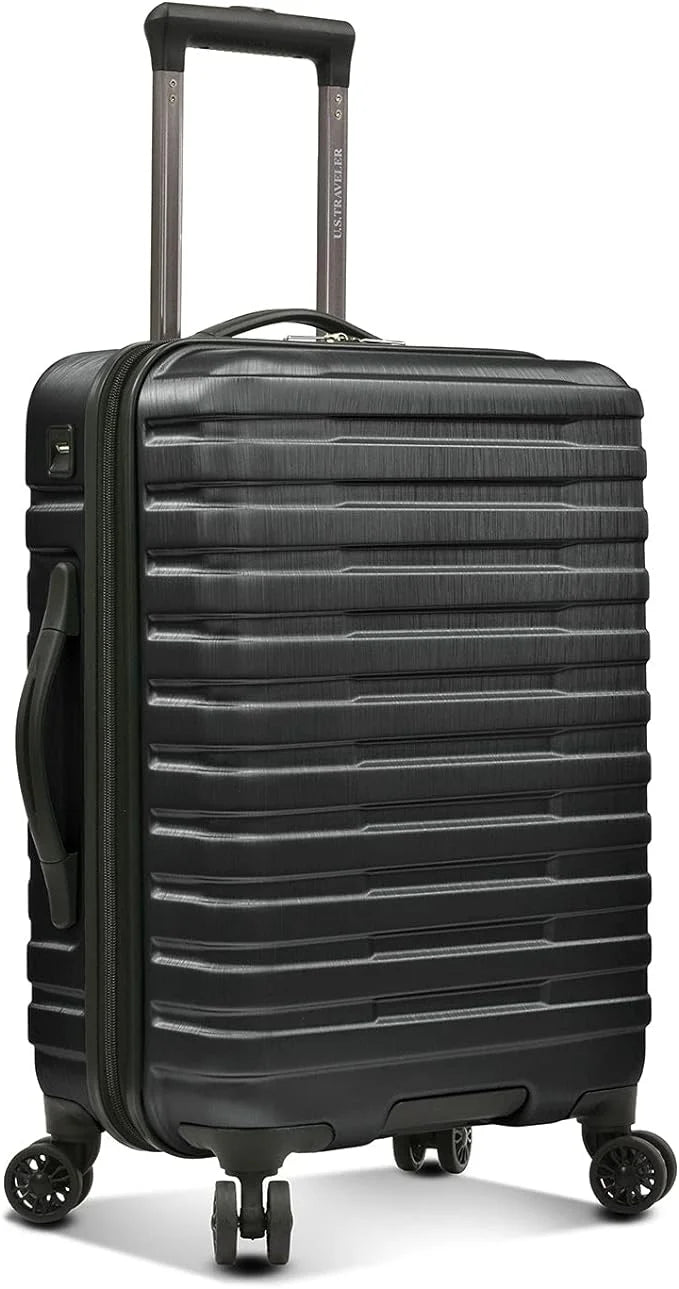 U.s. traveler boren polycarbonate hardside rugged travel suitcase luggage with 8 spinner wheels, aluminum handle, black, carry-on 22-inch, usb port