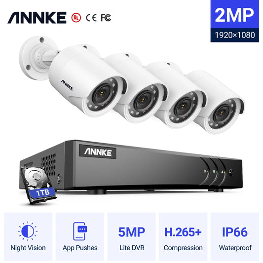 Annke 5mp lite wired security camera system with ai human/vehicle detection, 5-in-1 h.265+ 8ch dvr with 1 tb hard drive and (4) 1080p weatherproof surveillance cameras, 100ft night vision, email alert