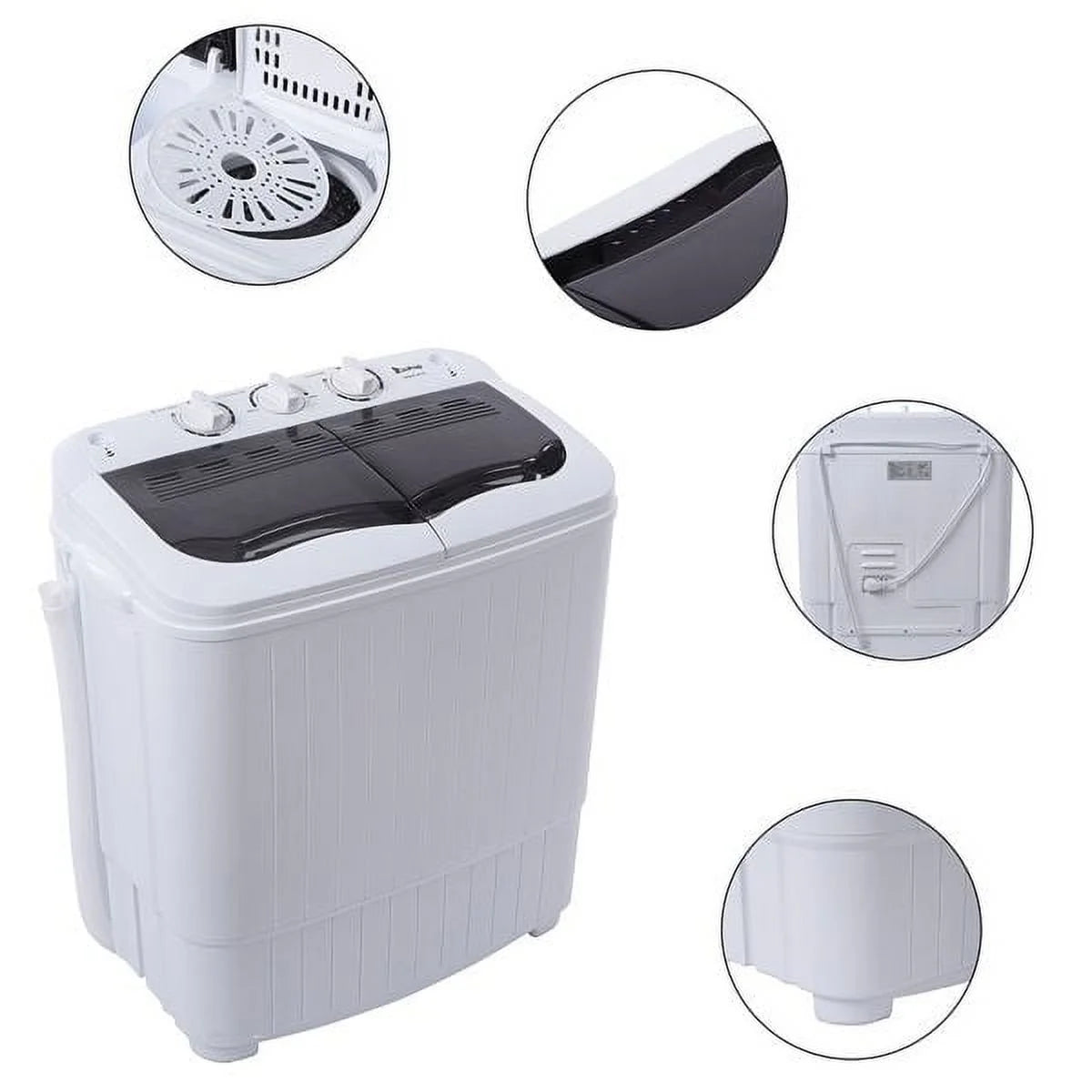 Sythers semi-automatic washing machine 14.3lbs, mini 7.7lbs washer machine with 6.6lbs spinner, twin tub washer combo with drain pump, for dorms apartments