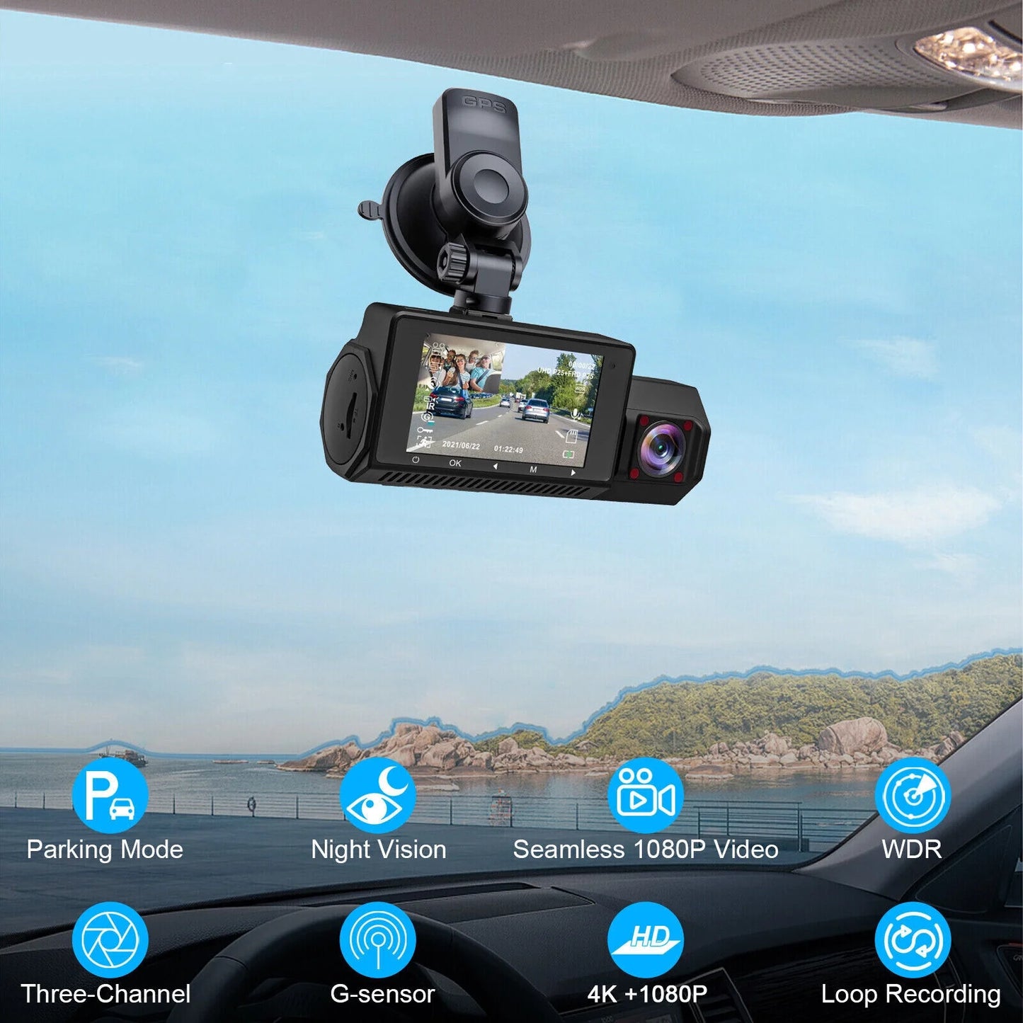 4k uhd 1080p dual dash cam front inside gps car dvr recorder camera night vision