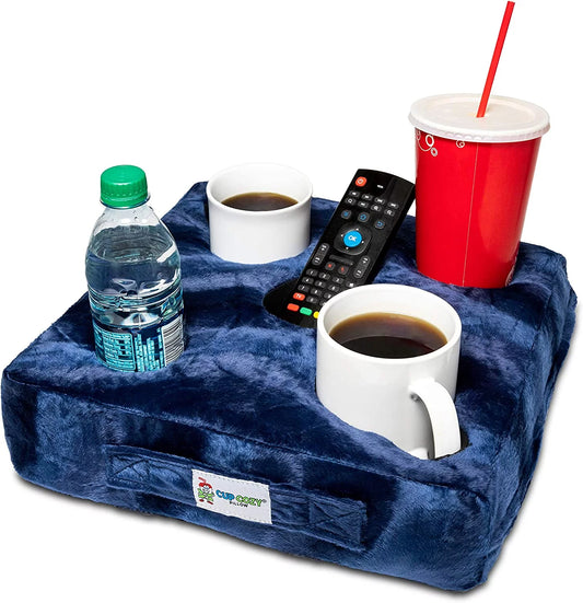 Cup cozy deluxe pillow (navy) as seen on tv -the world's best cup holder! keep your drinks close and prevent spills. use it anywhere-couch, floor, bed, man cave, car, rv, park, beach and more!