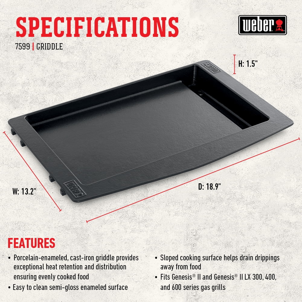 Weber cast-iron griddle for genesis ii and ii lx 300/400/600 gas grill