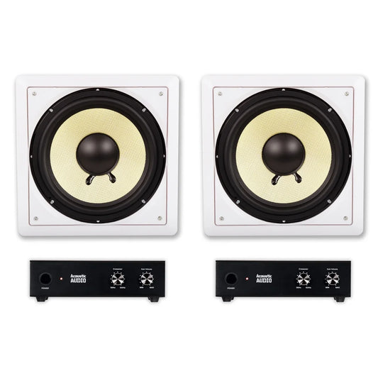 Acoustic audio hd-s10 flush mount subwoofers with 10" speaker and amps 2 pack