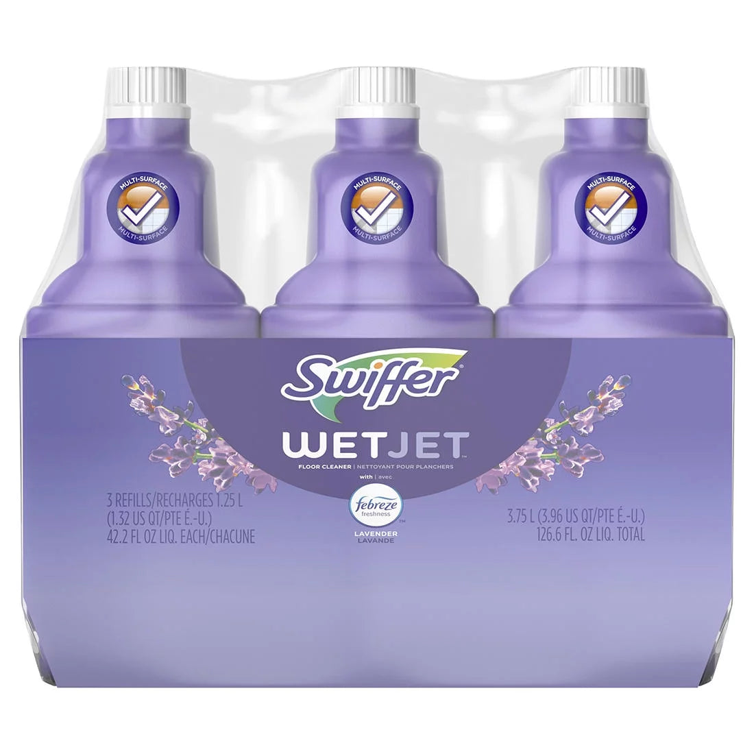 Swiffer wetjet multi-purpose floor cleaner solution, febreze lavender vanilla and comfort scent, 3 ct./1.25l