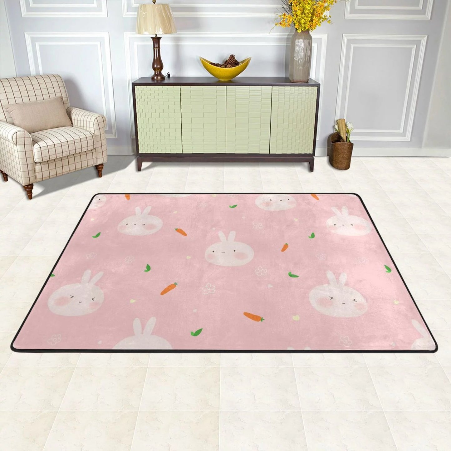 Xmxy cute rabbit carrot flower area rugs doormat outdoor entrance , facecloth non-slip floor mat rug for living room kitchen sink area indoor 36"x24"