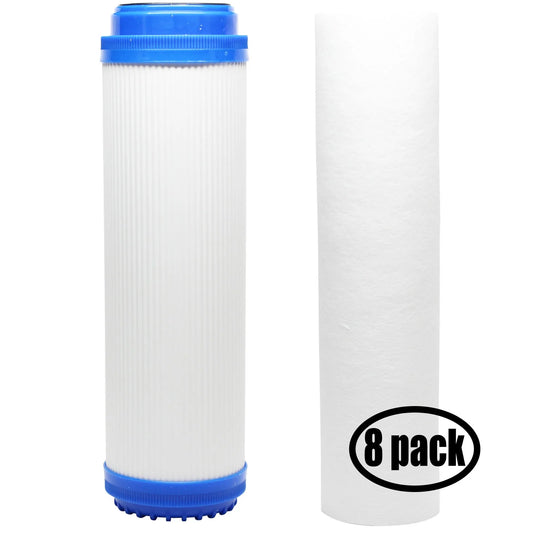 8-pack replacement for filter kit for aqua pure ss24 epe-316l ro system - includes polypropylene sediment filter & granular activated carbon filter - denali pure brand