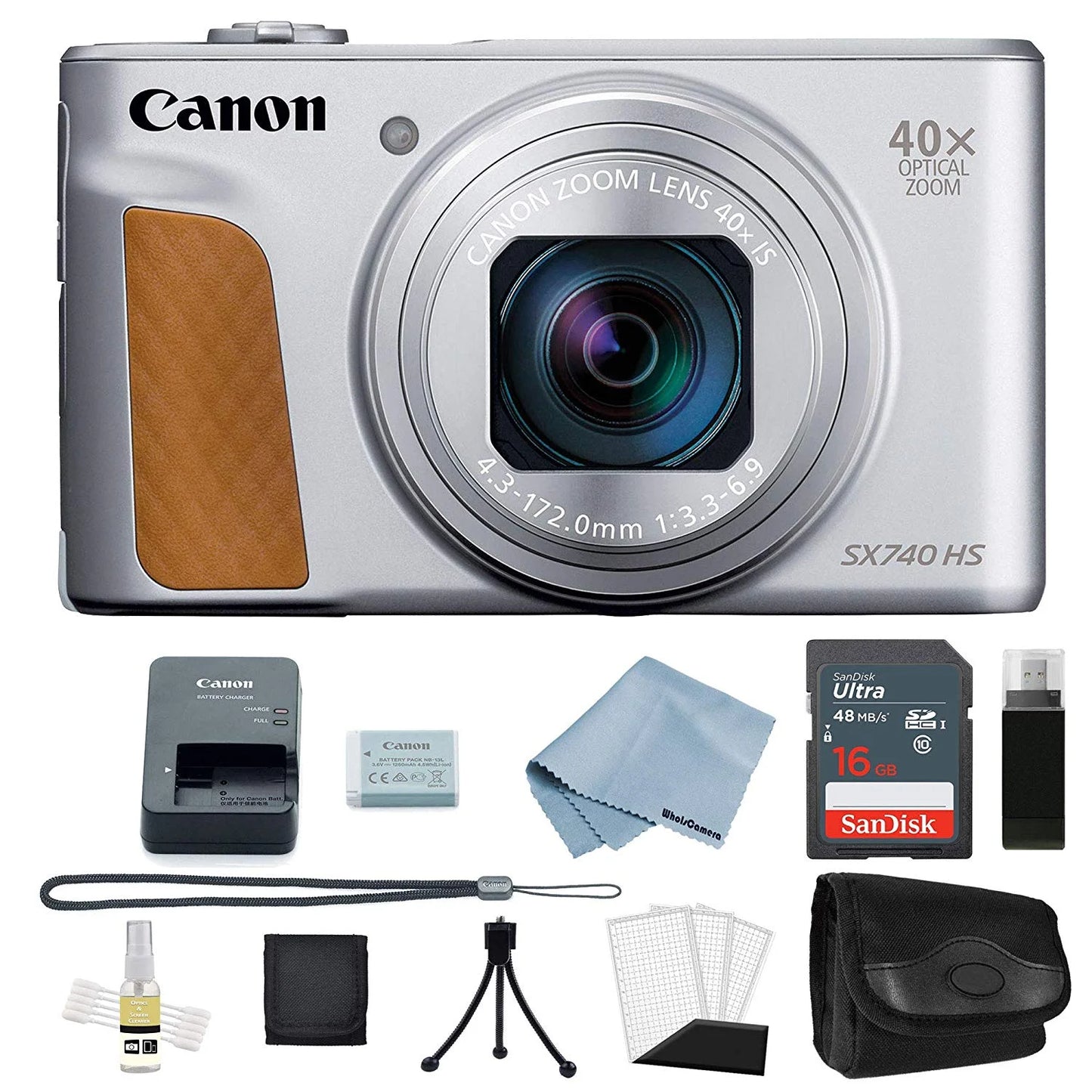 Canon powershot sx740 hs 4k video digital camera silver + basic bundle