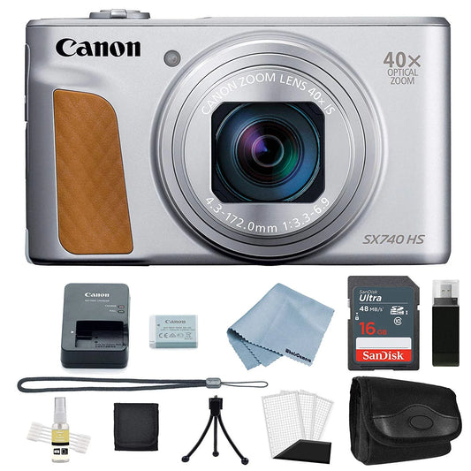 Canon powershot sx740 hs 4k video digital camera silver + basic bundle