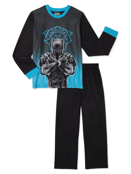 Black panther boys long sleeve top and pants pajama sleep set, 2-piece, sizes 4-12