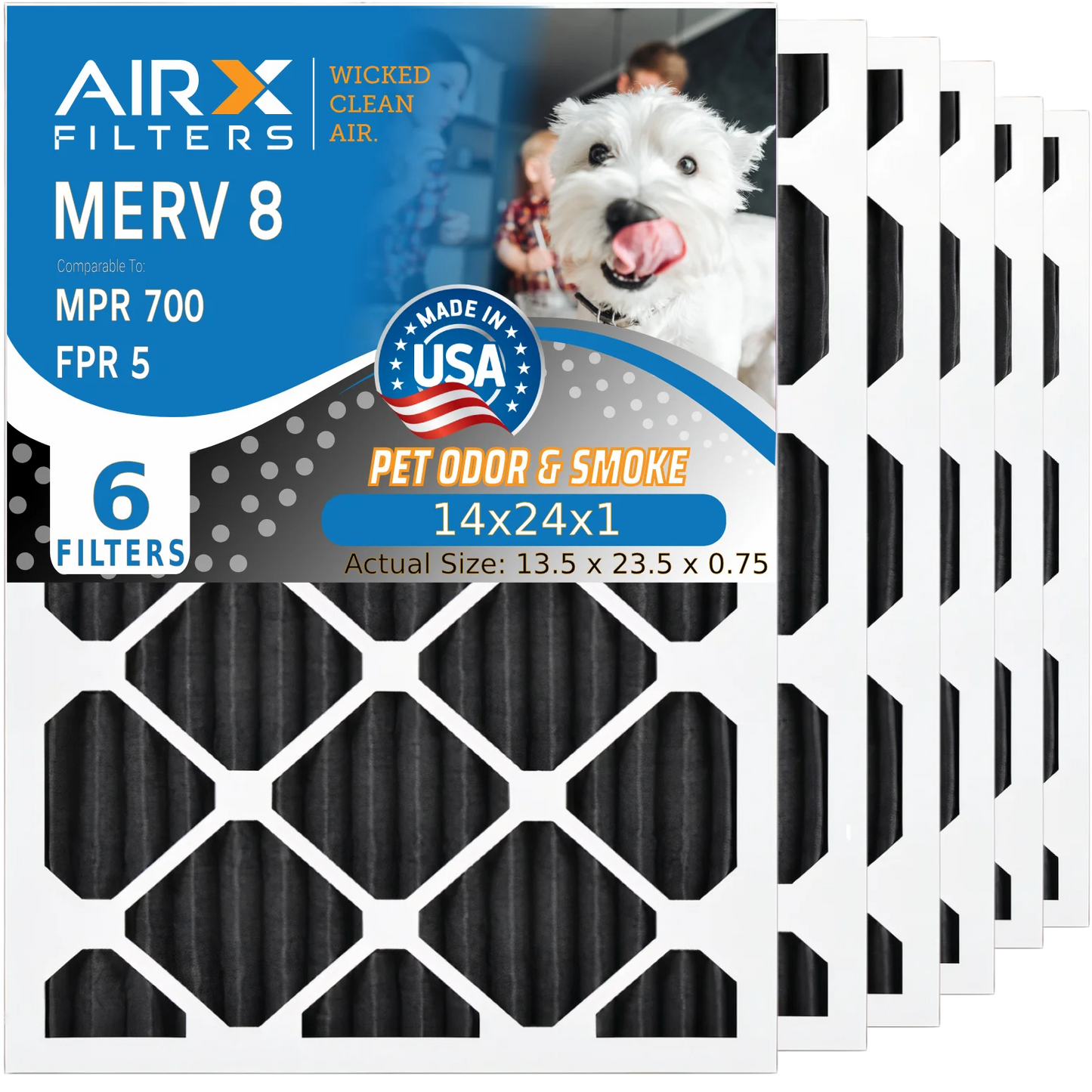 14x24x1 air filter odor eliminator carbon filter merv 8 comparable to mpr 700 & fpr 5 ac hvac premium usa made 14x24x1 furnace filters by airx filters wicked clean air. 6 pack