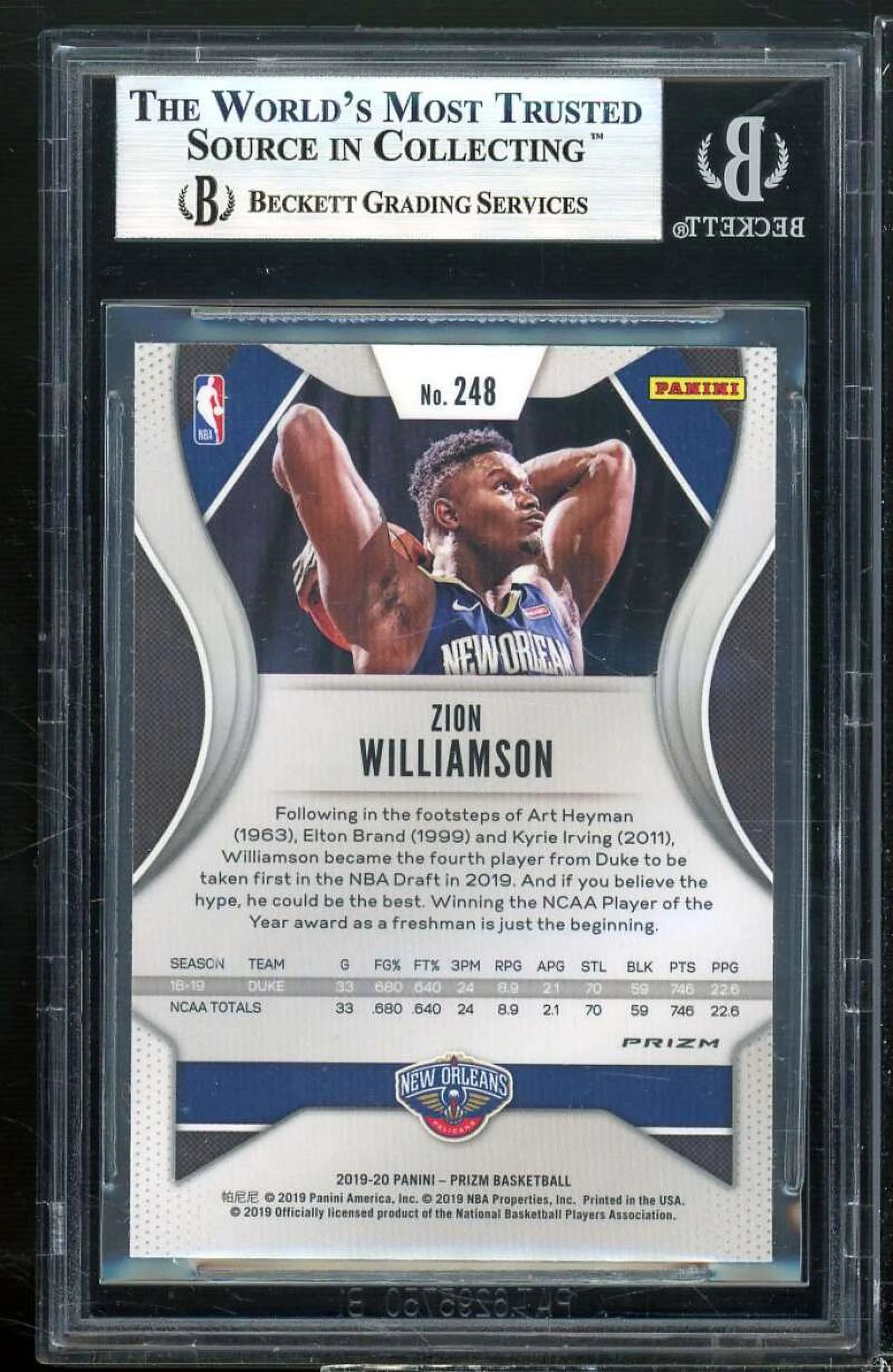 Zion williamson rookie card 2019-20 panini prizm prizms red ice #248 bgs 9