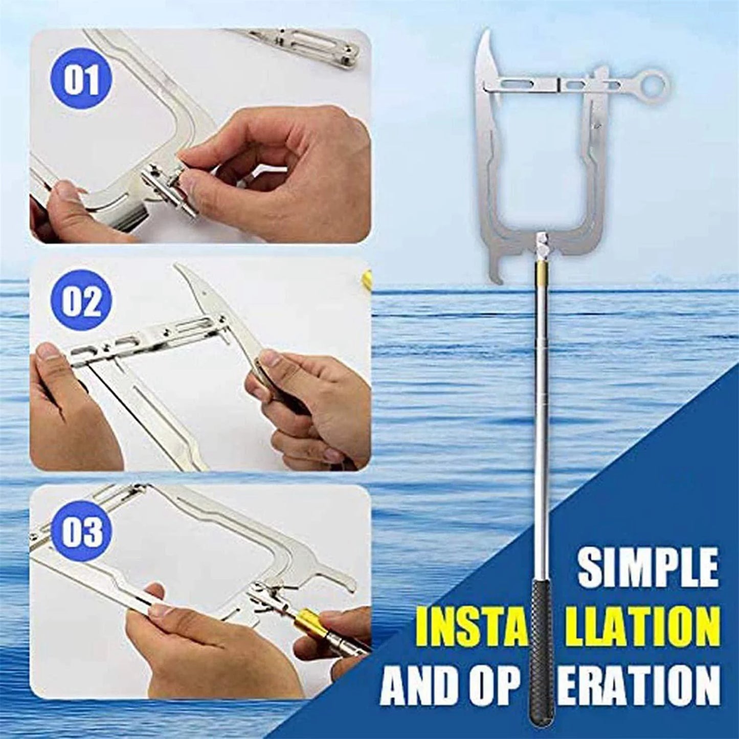 Telescopic boat hook dock hook threader suitable for docking hook and moor, excellent performance