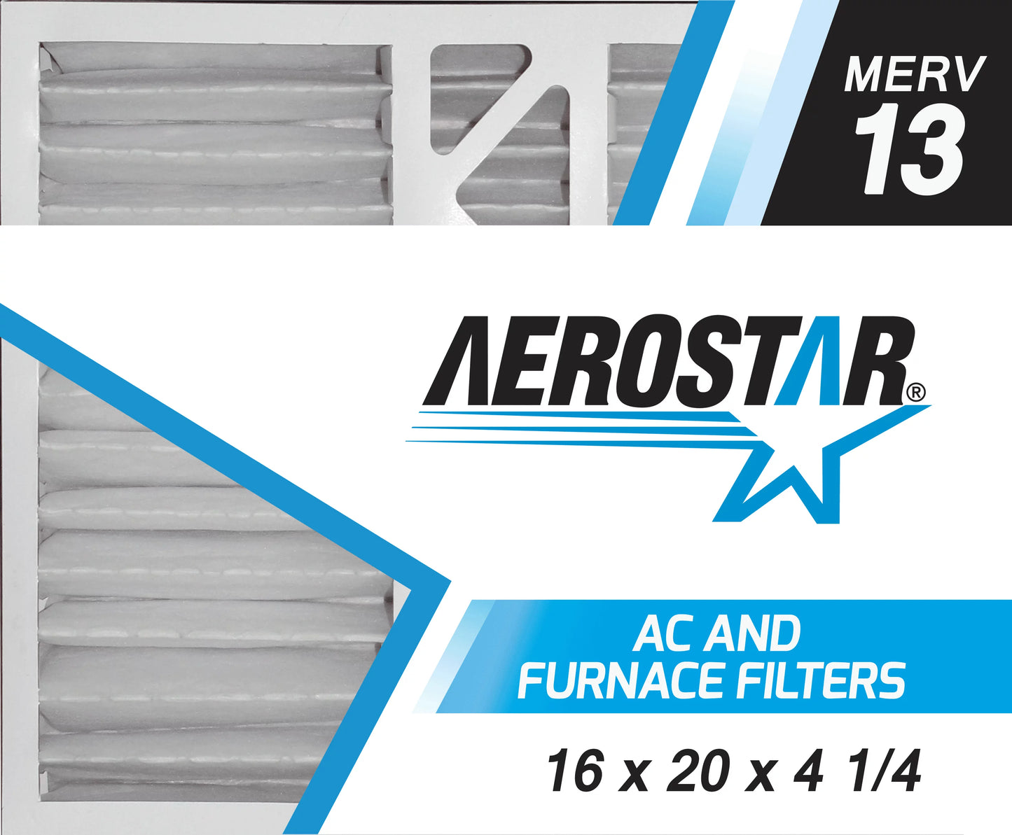 Aerostar 16x20x4 1/4 merv  13, carrier replacement pleated air filter, 16x20x4 1/4, box of 2